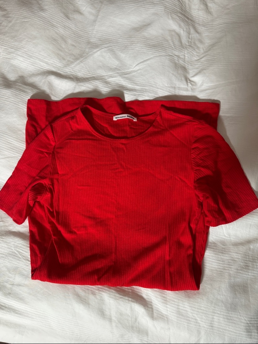 Reformation Red Ribbed Short Sleeve Shirt Dress